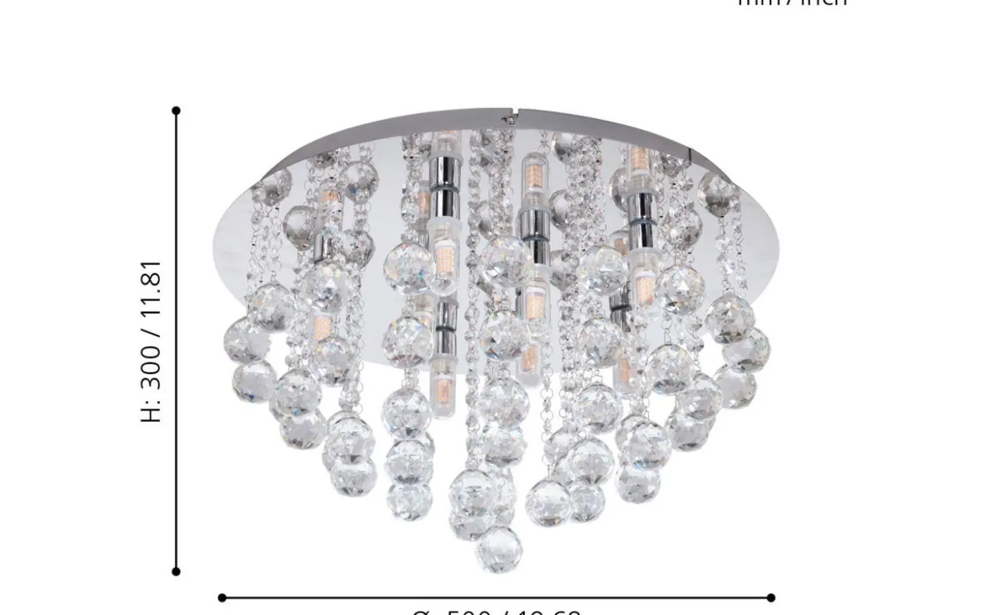 Almonte Kristallplafond 50cm G9 LED 3000K 8x3W Krom IP44