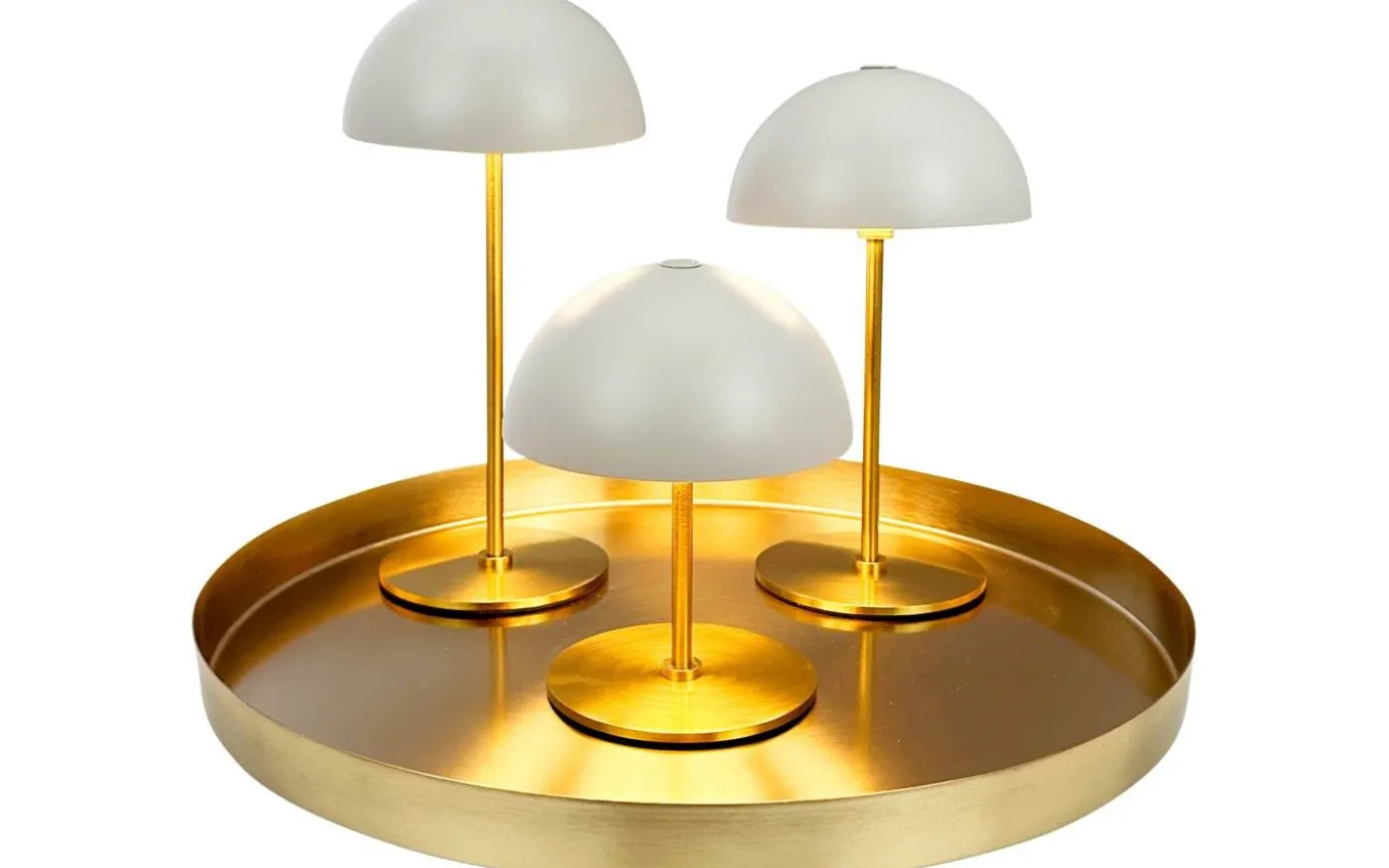 Along Uppladdningsbar Bordslampa 12/20cm 3 styck + Bricka Beige/Mässing