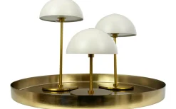 Along Uppladdningsbar Bordslampa 12/20cm 3 styck + Bricka Beige/Mässing