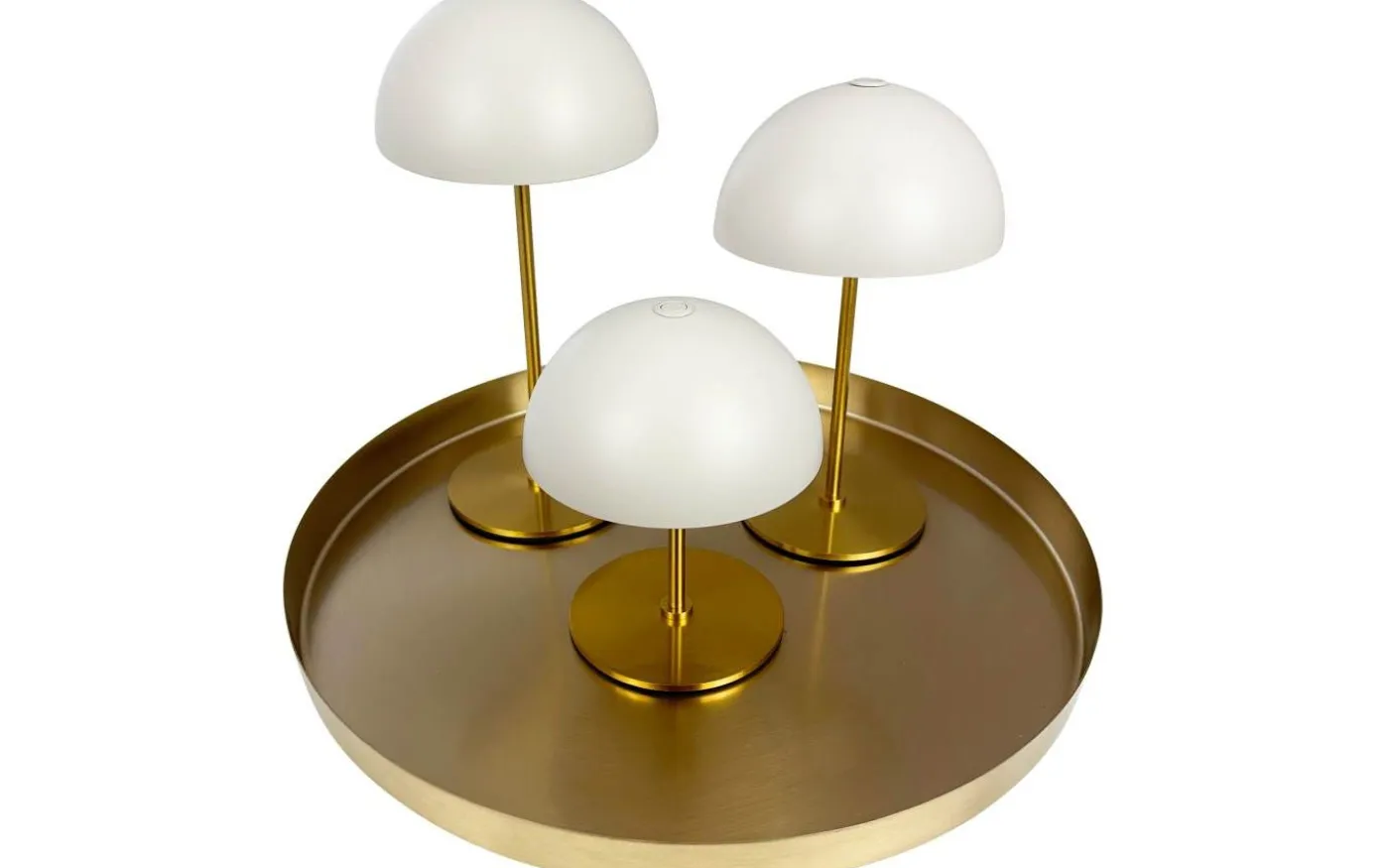 Along Uppladdningsbar Bordslampa 12/20cm 3 styck + Bricka Beige/Mässing