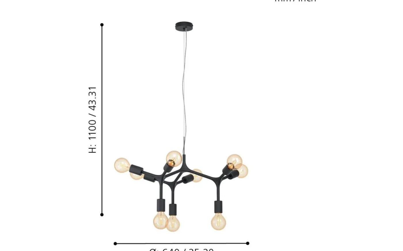 Bocadella Taklampa 64cm 9L Svart