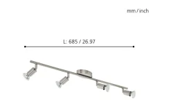 Buzz Takspotlight 69cm GU10 LED 3000K 4x2,8W Nickel