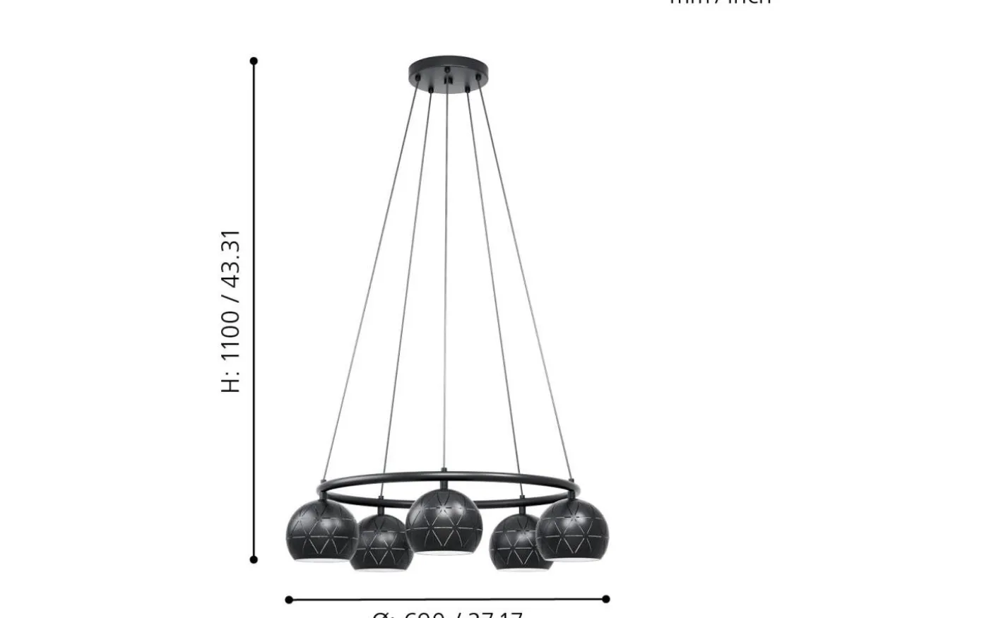 Cantallops Taklampa 69cm 5L Svart