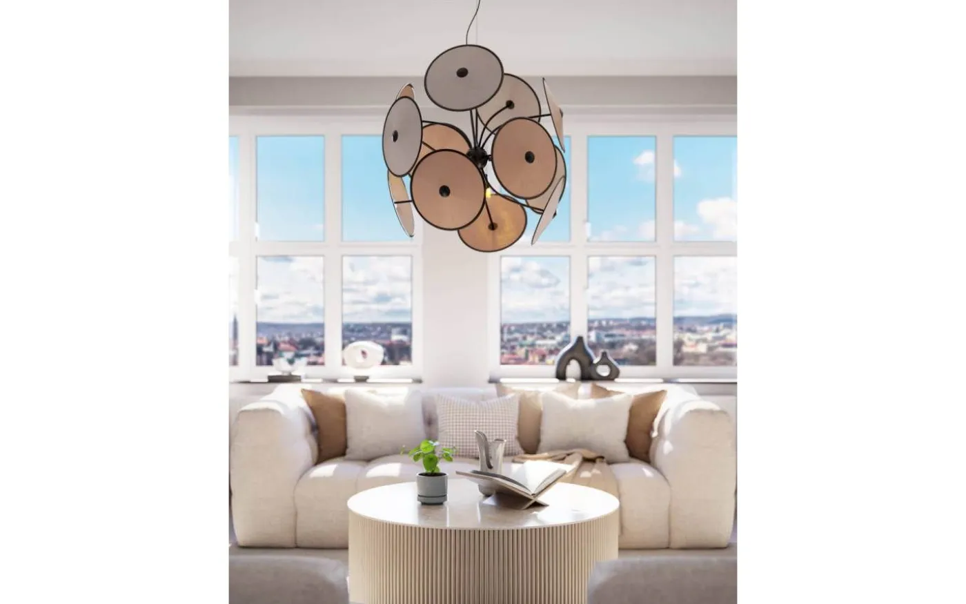 Cappello Taklampa Ø82cm Matt Svart/Beige