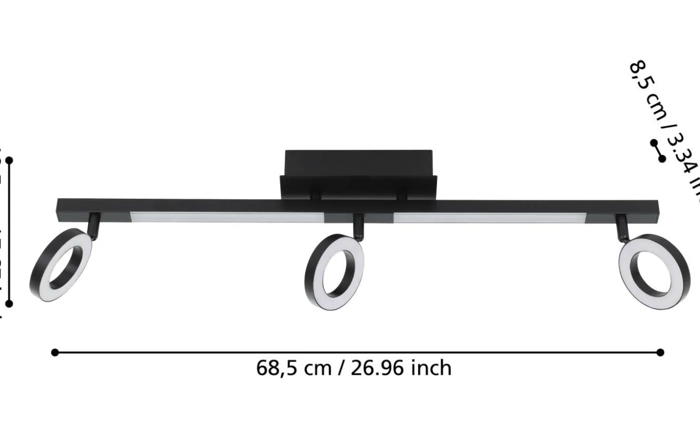 Cardillio 2 Takspotlight 39cm LED 3000K 3x3,2W + 2x3,3W Svart