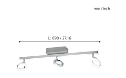 Cardillio Takspotlight 69cm LED 3000K 3x3,2W + 2x3,3W Krom