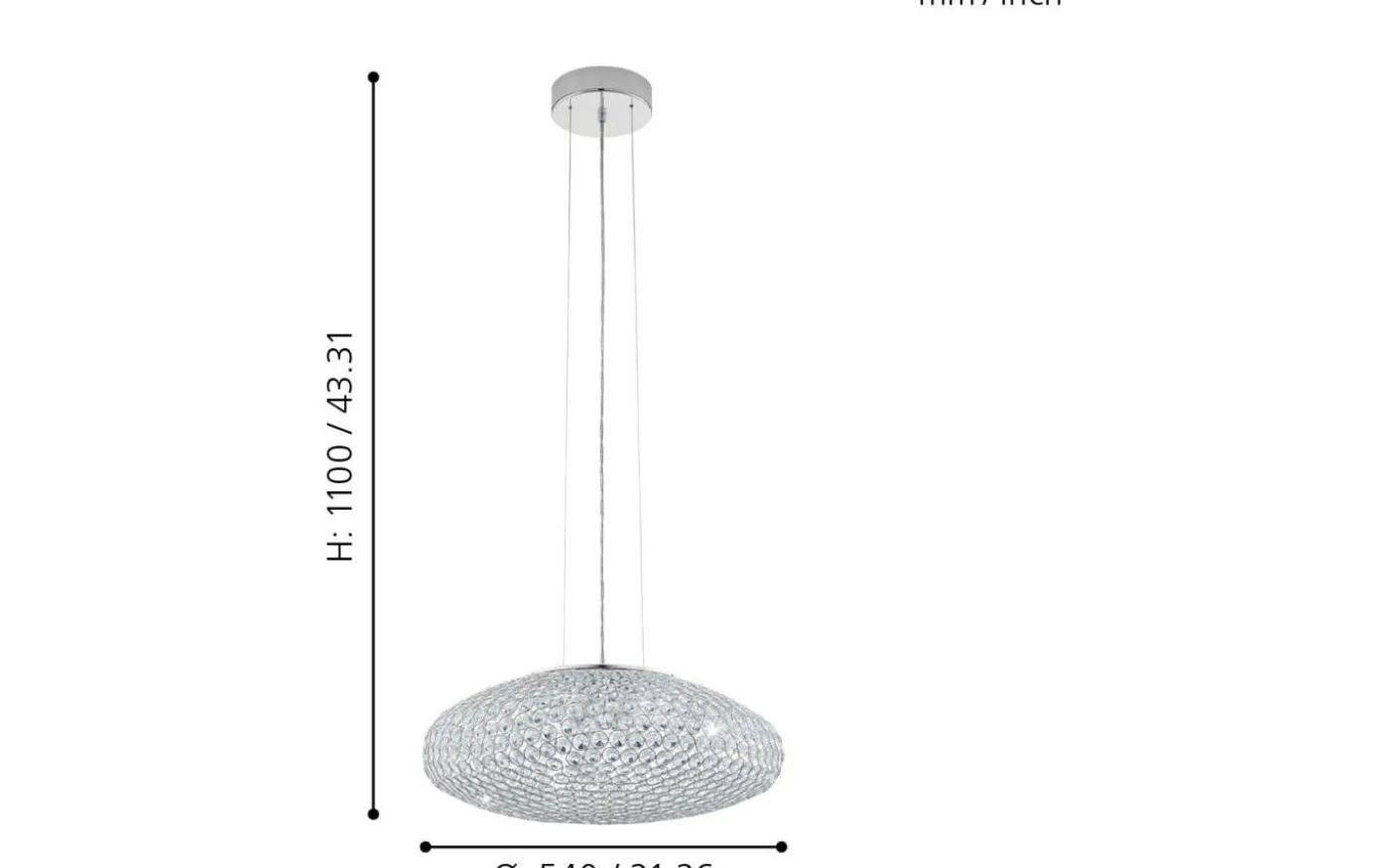 Clemente Taklampa Kristall 54cm Krom