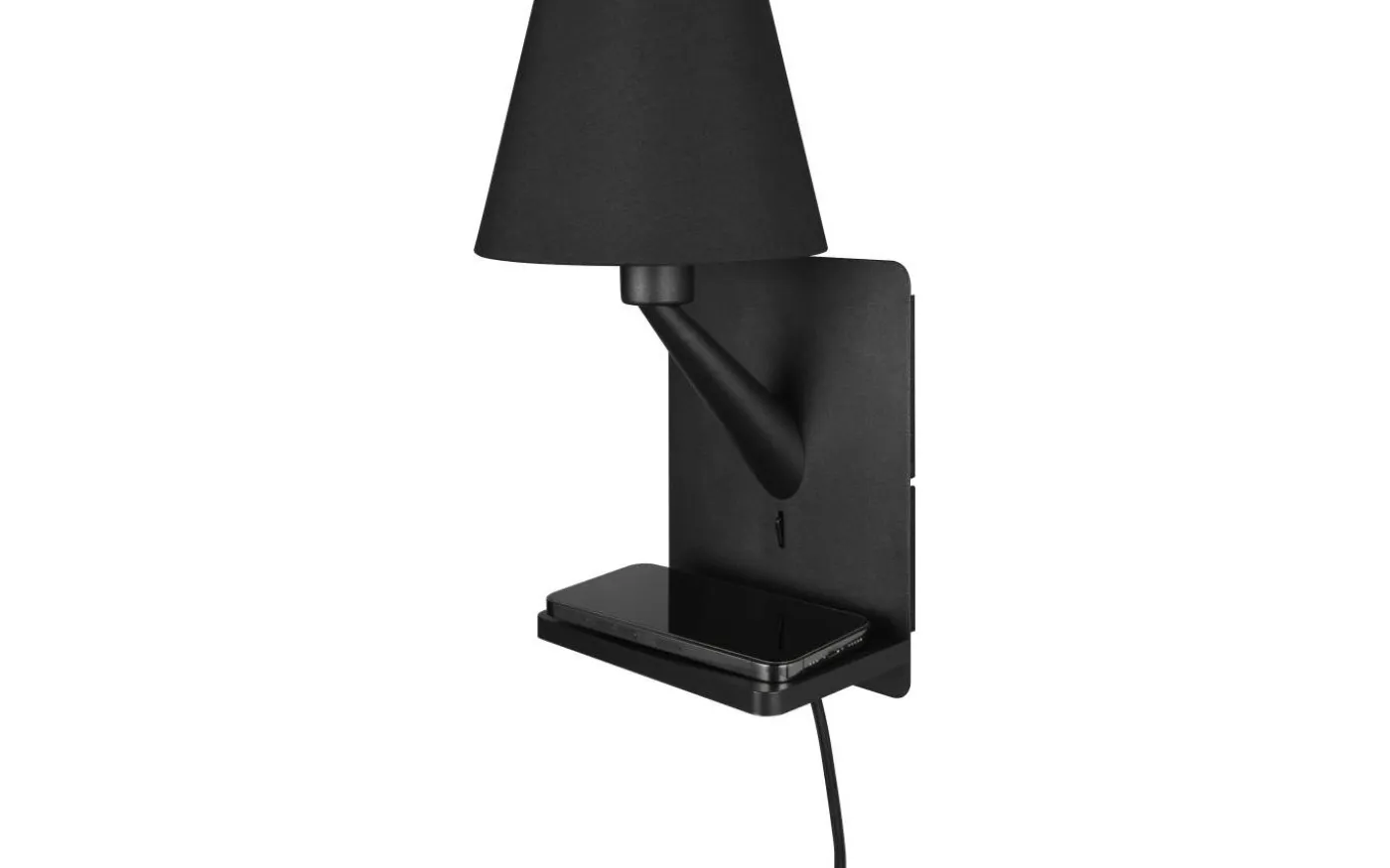 Comfort Vägglampa E14 mattsvart med laddningsstation
