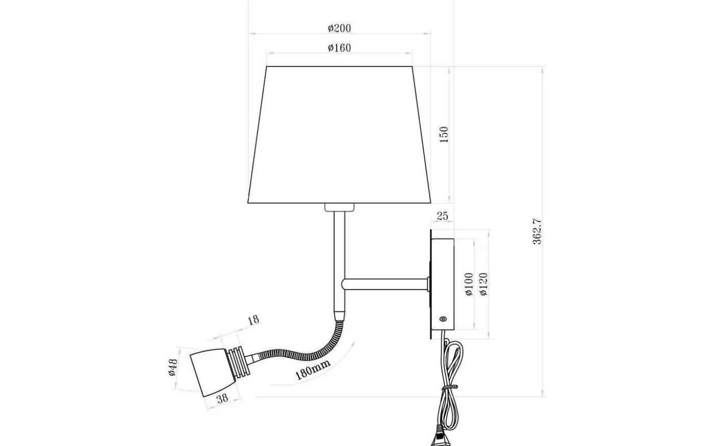 Eketorp Vägglampa E27+LED 3W 2800K Svart