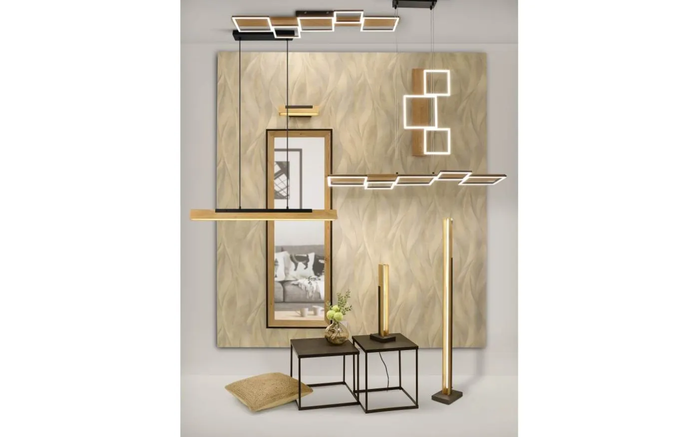 Harper Plafond LED 115cm mattsvart/trä