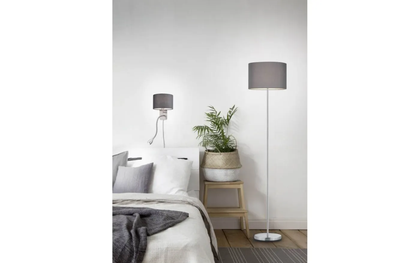 Hotell Vägglampa med läslampa E14 + LED grå