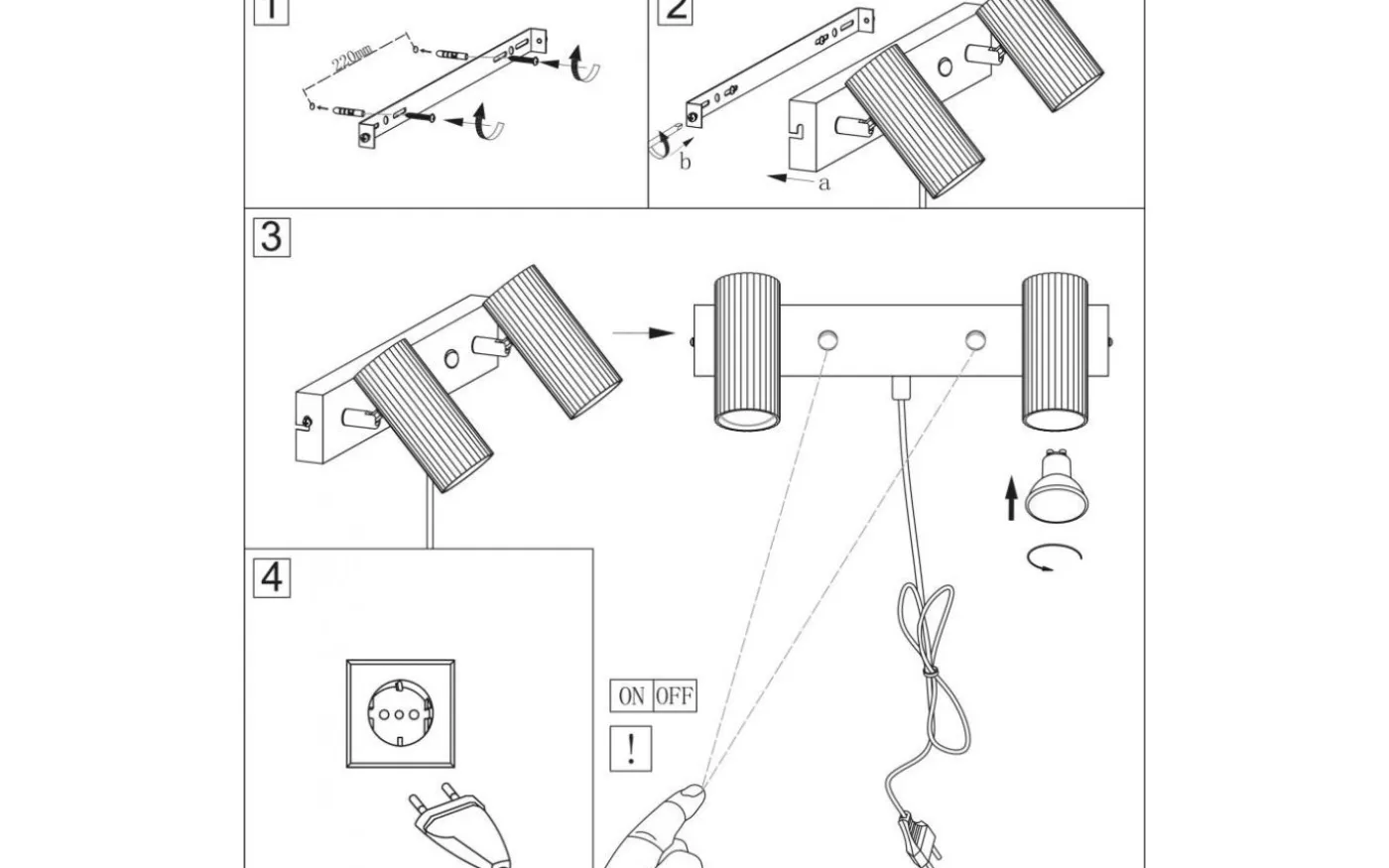 Hubble Vägglampa 2L 35cm Svart