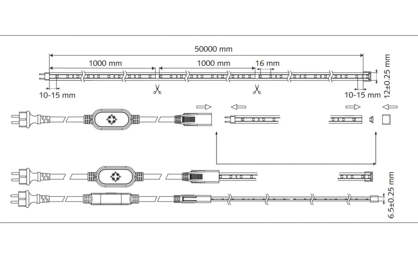 M1 LEDstrip 230V 4,5W/m 3000K 1m Cut Metervara IP44