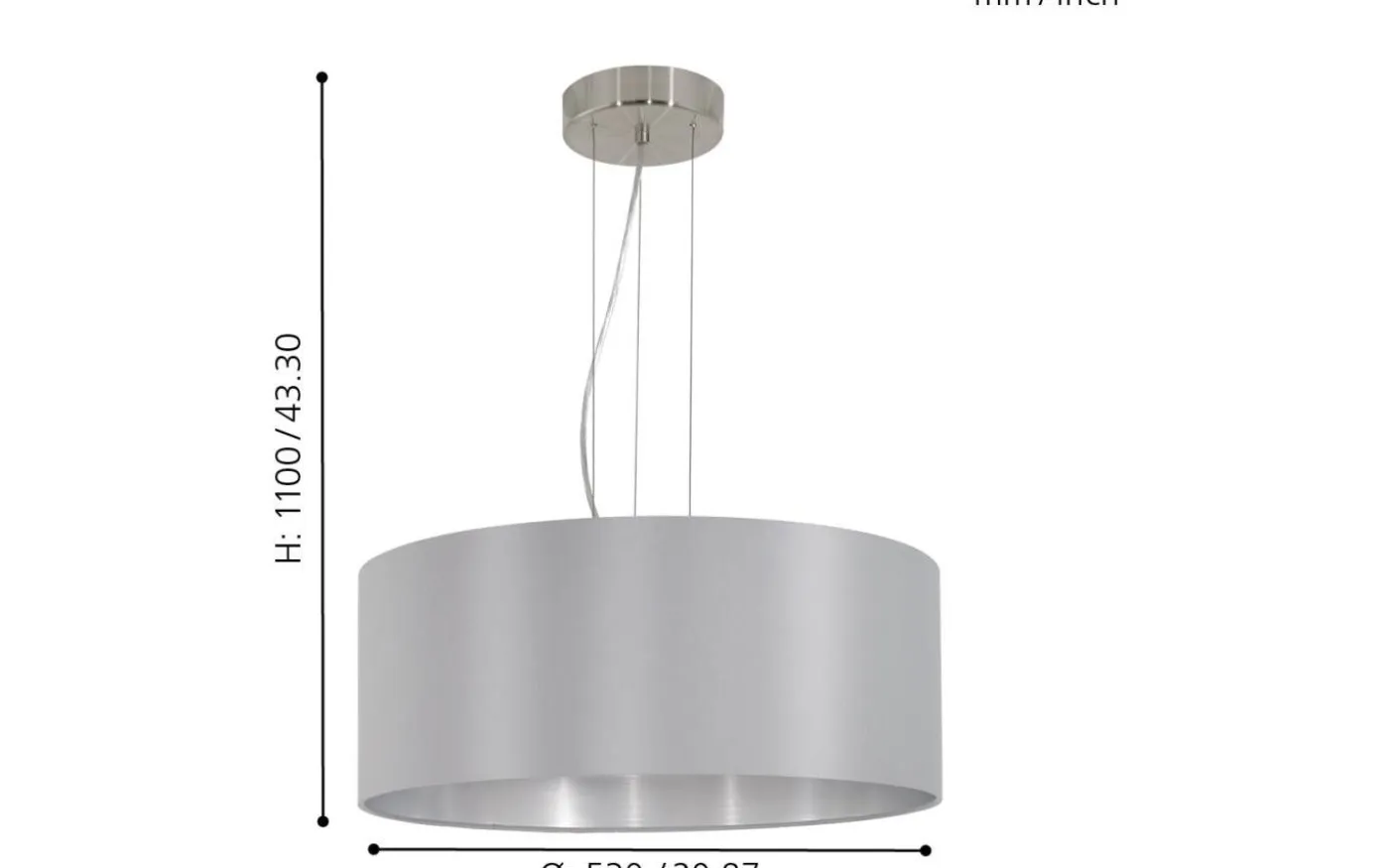 Maserlo Taklampa 53cm Grå/Silver