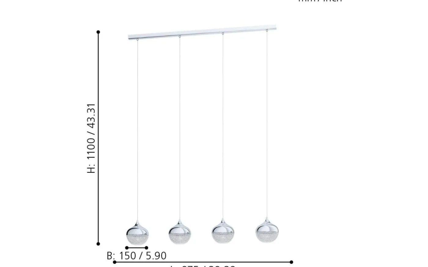 Mioglia Taklampa 98cm Krom