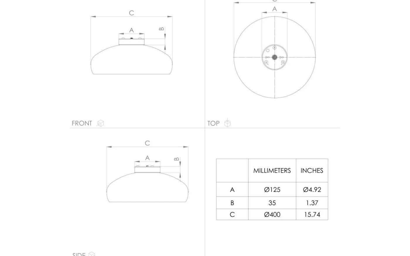 Mogano Plafond 40cm Svart