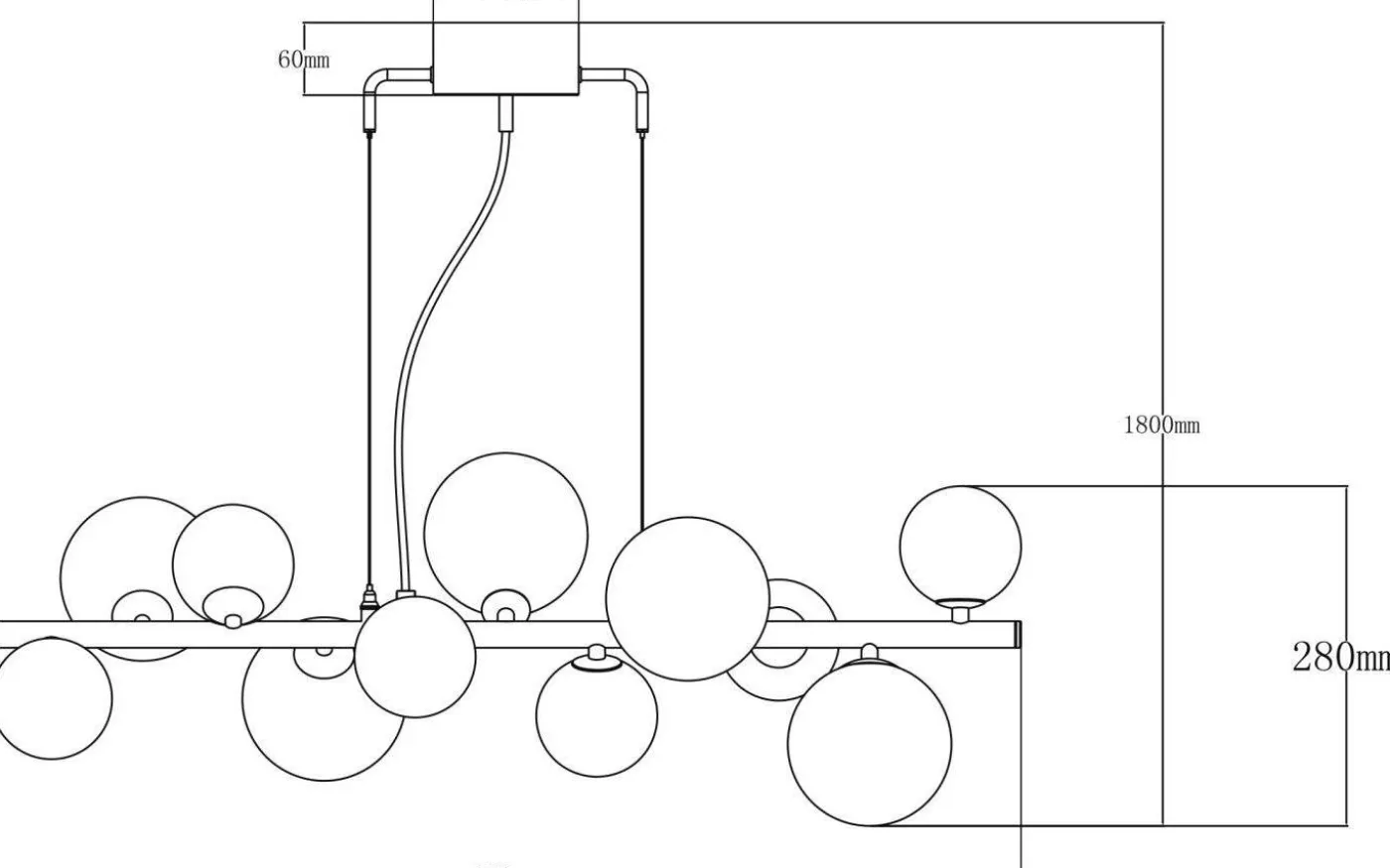 Molekyl Taklampa 85cm Tenn/Vit