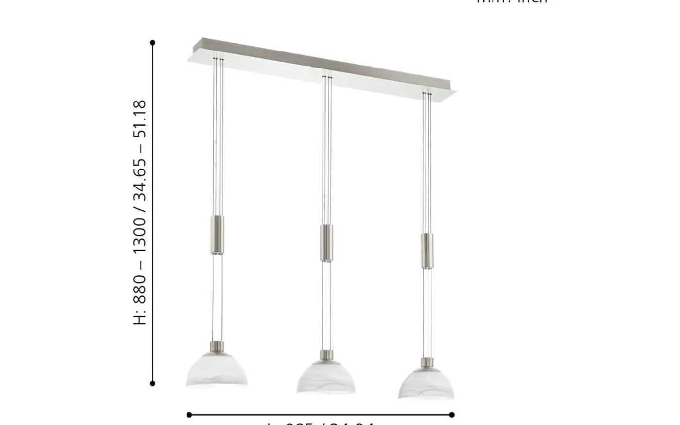 Montefio Taklampa 89cm LED 3000K 3x6,5W Nickel