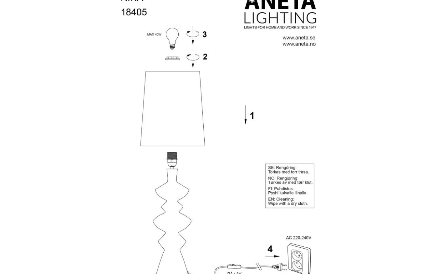 Nina Bordslampa 54cm Svart