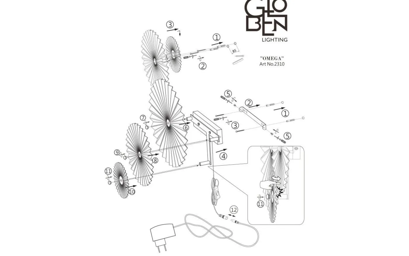 Omega Vägglampa 70cm LED 4,2W Borstad Mässing