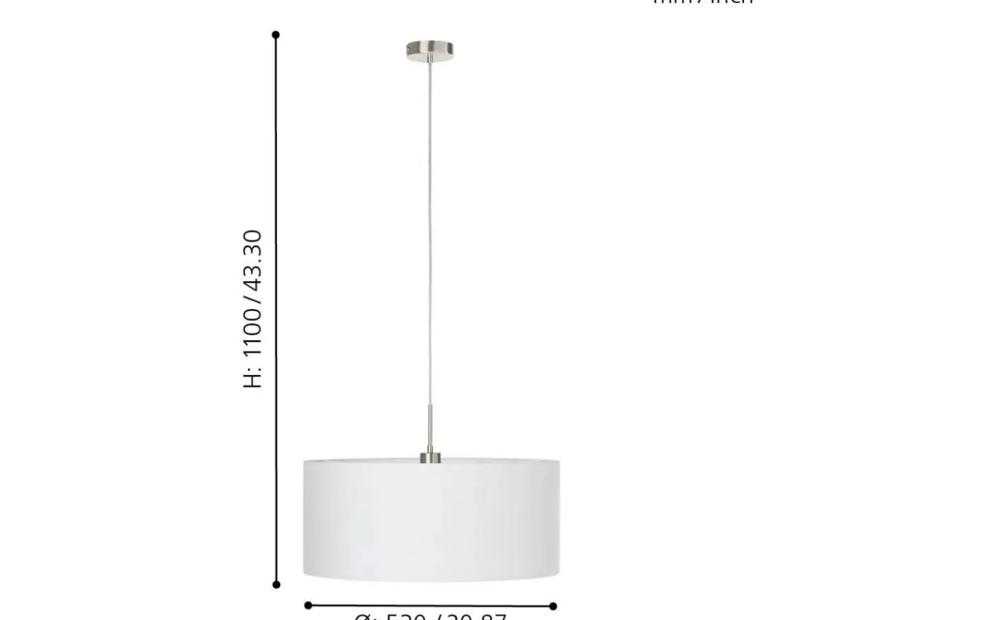 Pasteri Taklampa 53cm Vit/Nickel