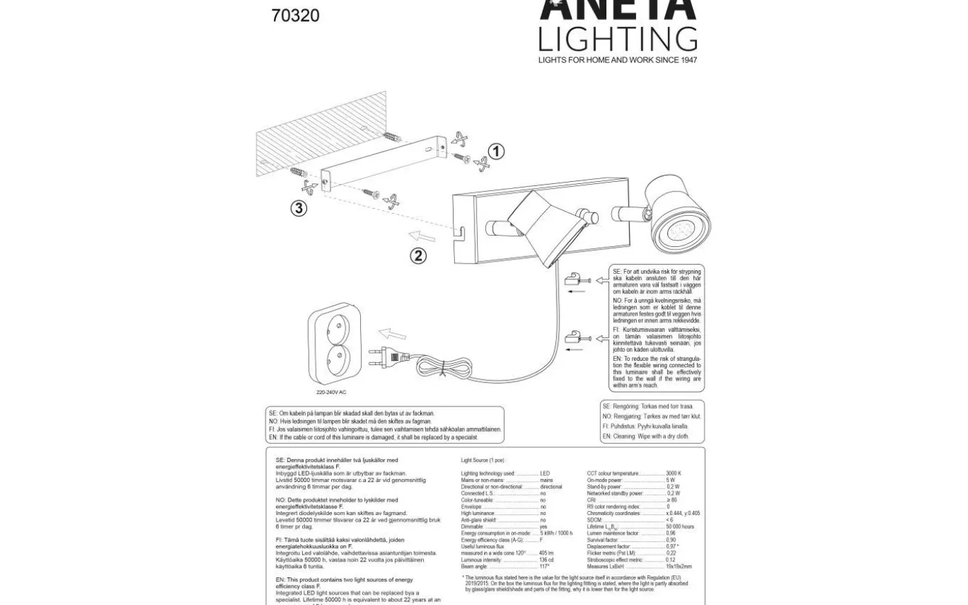 Pluto Vägglampa Dubbel LED 2x5W 3000K Svart