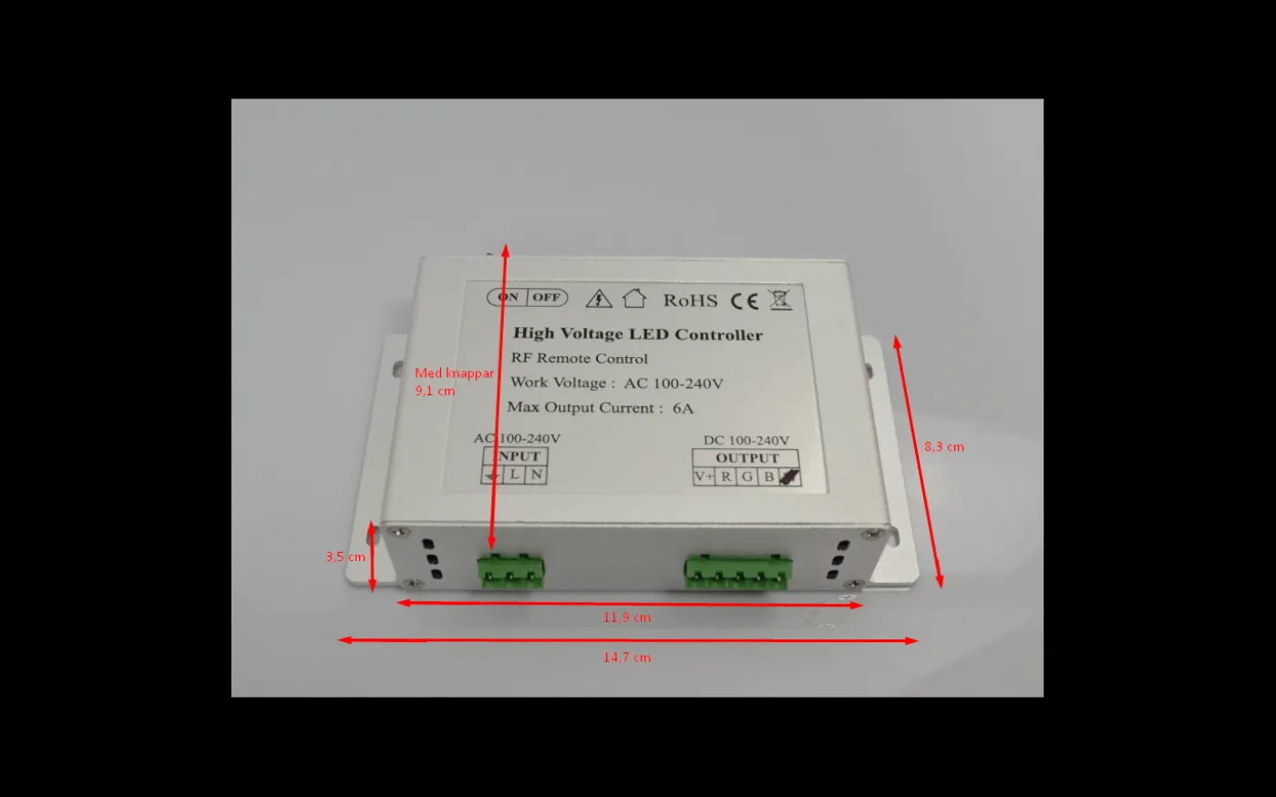 RGB kontroller med RF-fjärr för 230V RGB Led strip Vit