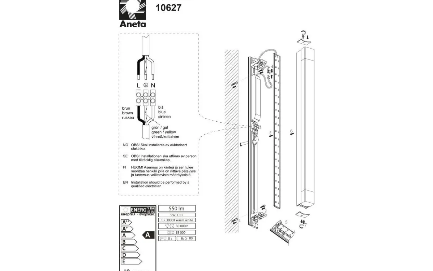 Ribera Spegellampa 63cm LED 9W 3000K Krom IP44