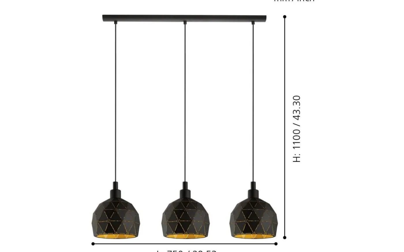 Roccaforte Taklampa 75cm Svart/Guld