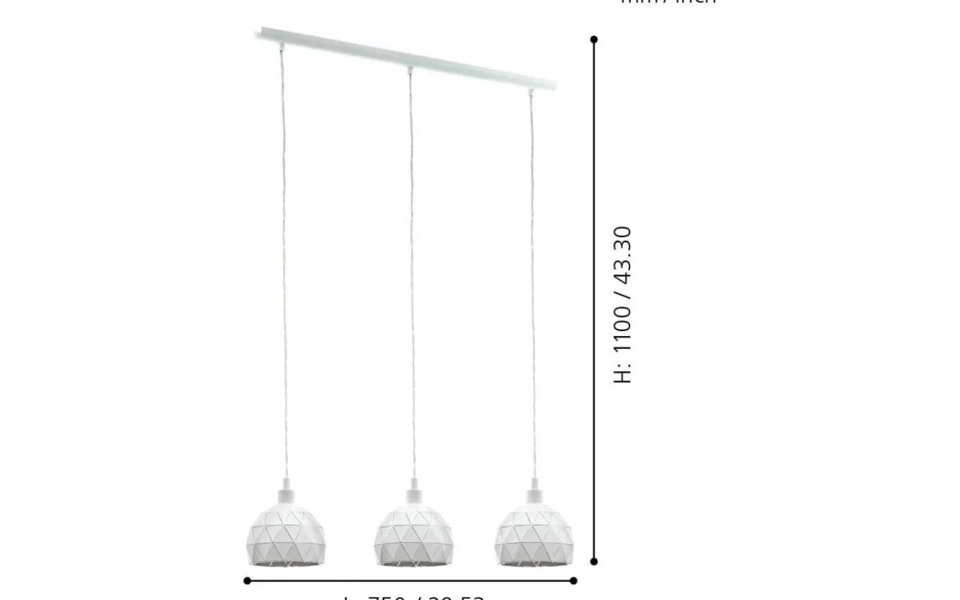 Roccaforte Taklampa 75cm Vit