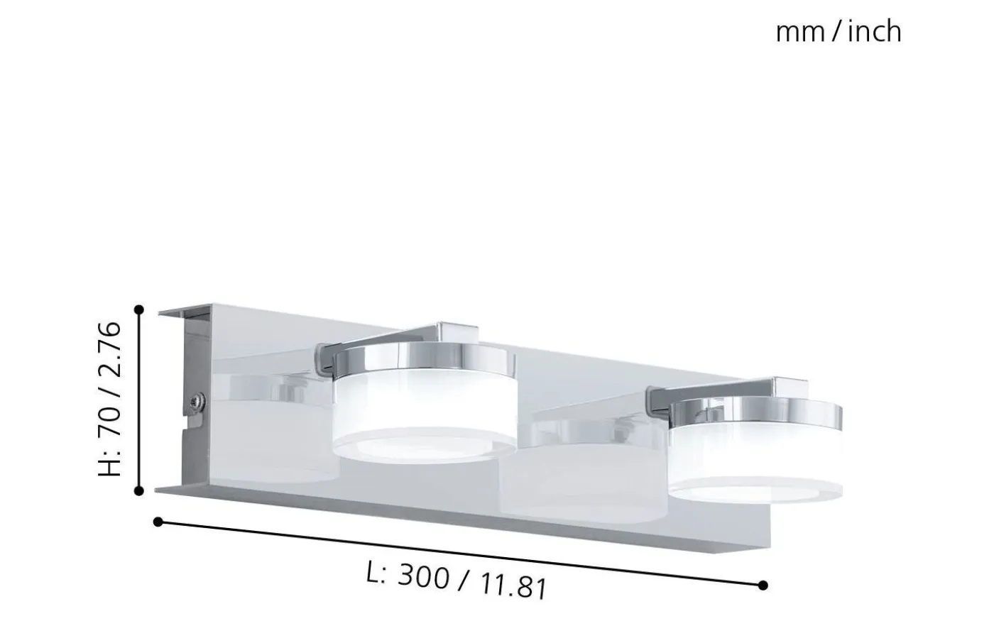 Romendo Vägglampa 30cm LED 3000K 2x7,2W Krom IP44