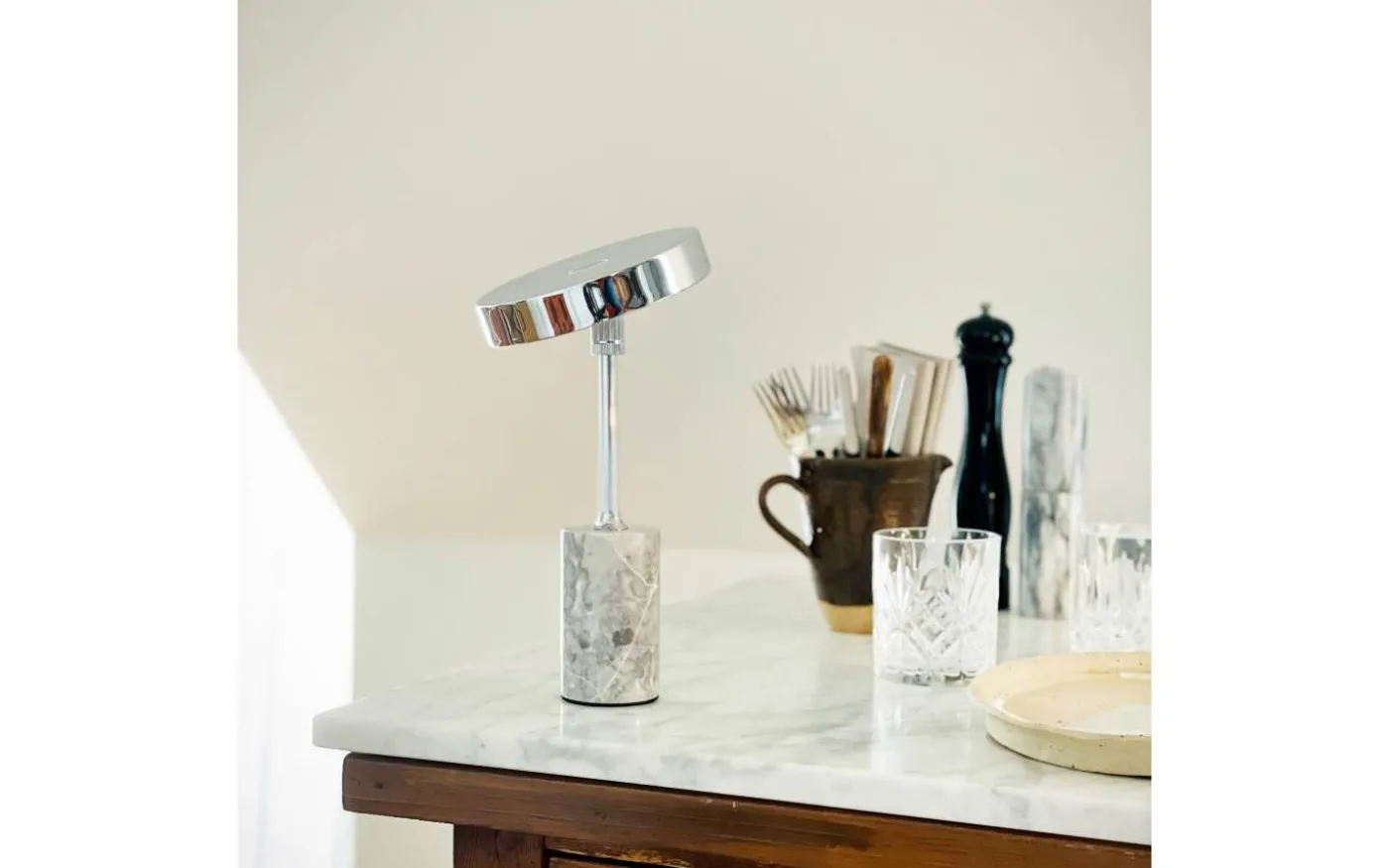 Starlight Uppladdningsbar Bordslampa 25cm LED 3000K 2W Krom/Grå Marmor