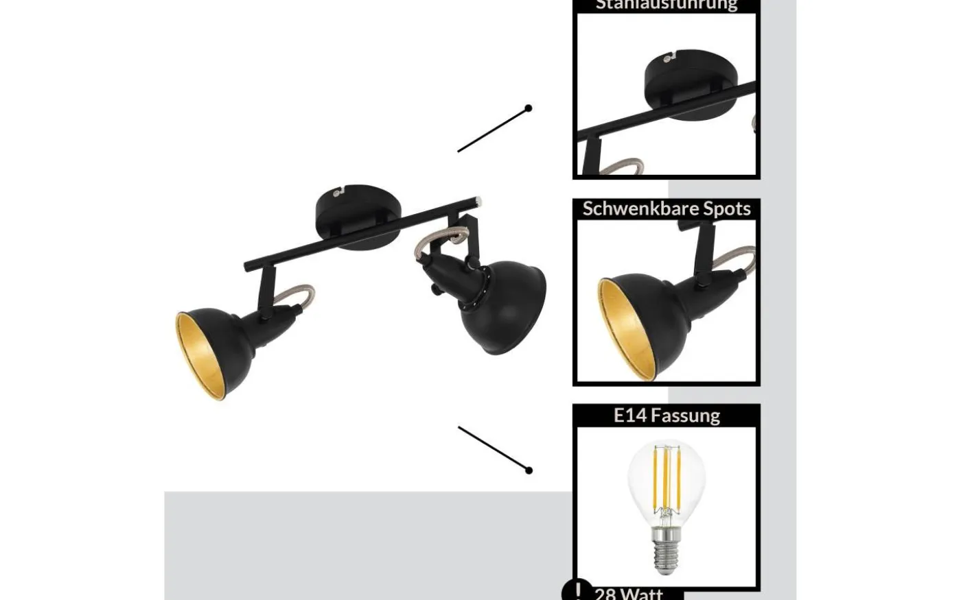 Thornton Takspotlight 39cm Svart/Guld