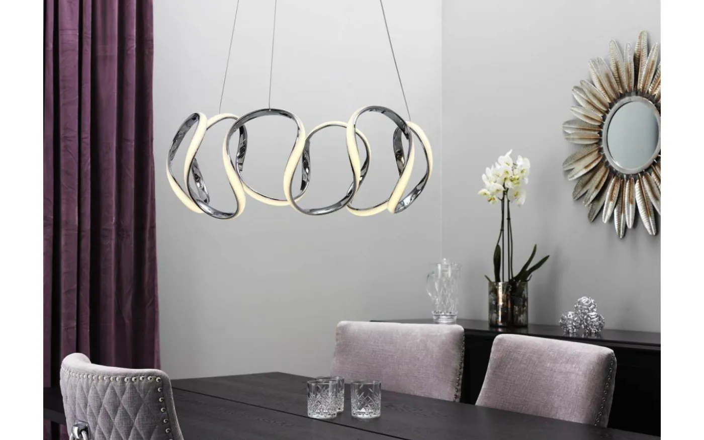 Wave Taklampa 55cm 3-Steg DIM Krom